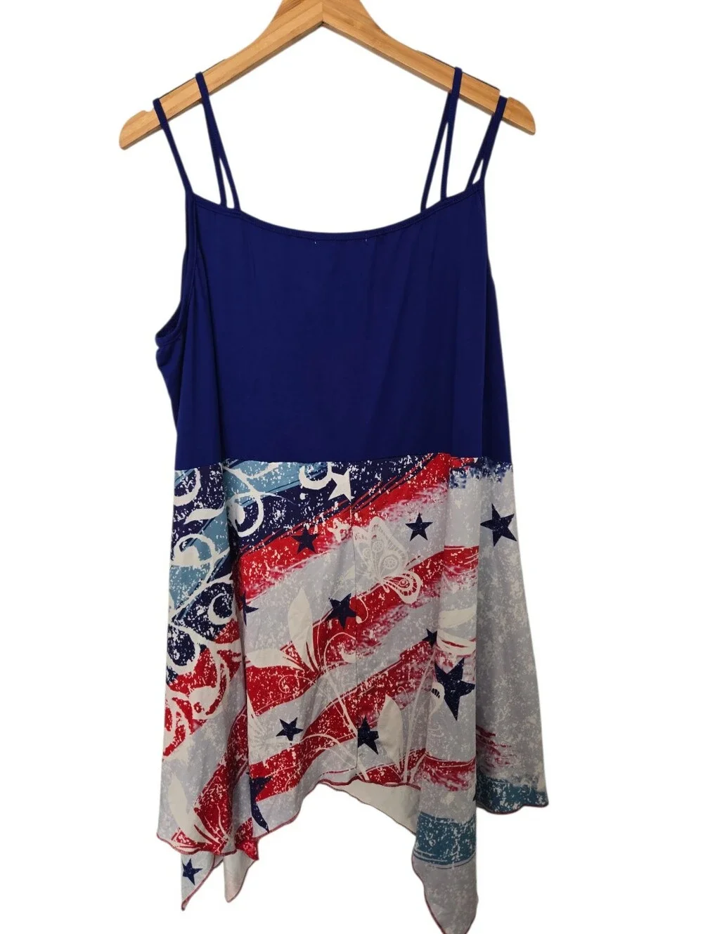 🇺🇸 RoseGal Patriotic Handkerchief Hem Cami Tank Top Plus Size 5X Red White Blu